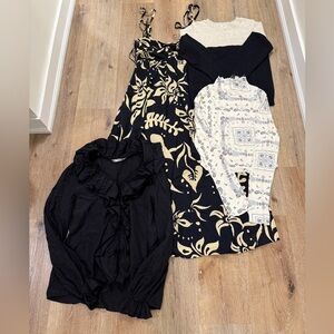Women’s top shirts and dress. Sized Small/Medium. Includes tops and long dress.